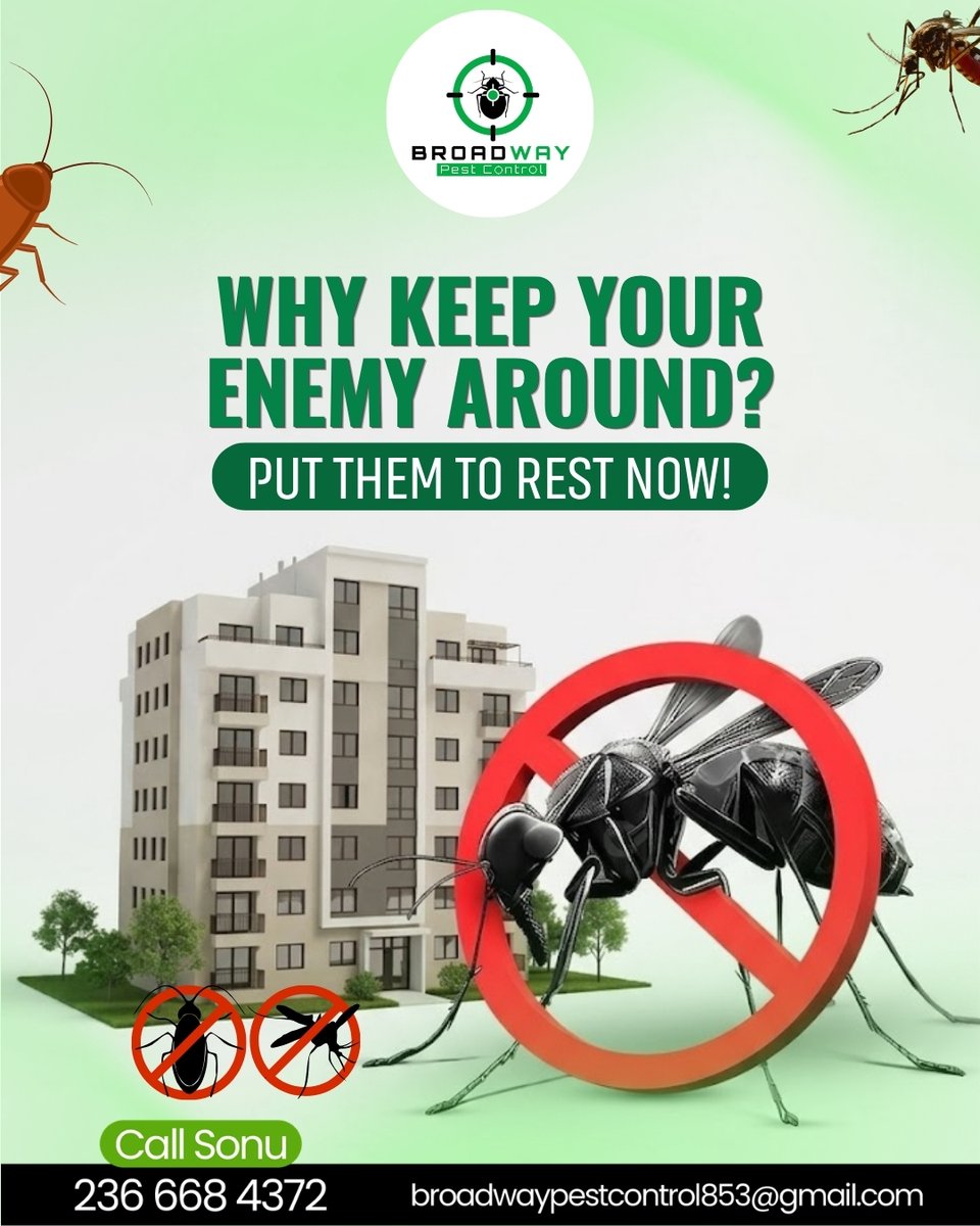 BroadPest93579's tweet photo. Why keep your enemy around? Get rid of pests before they take over | Broadway Pest Control. 

📞 Call now: 236 668 4372
🌐 https://t.co/gMEHxz8y9N

#pestcontrol #surreyhomes #bugfree #BroadwayPestControl #cleanliving https://t.co/ysepJzRTNp