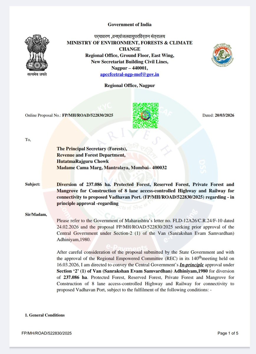 Next step Ahead for <a href="/VadhvanPort/">Vadhvan Port Project Ltd.</a> 🚢 

Stage 1 Forest clearance granted by <a href="/moefcc/">MoEF&CC</a> for the NH248S Connecting NH48 from Tawa to Vadhvan Port for Diversion of 237 Ha Land. This process usually takes time for clearances though 🔥 

The Land acquisition for the same had begun last