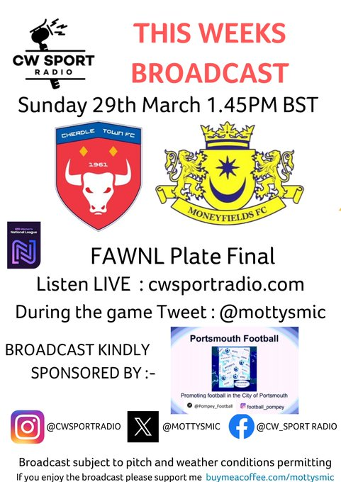 MottysMic's tweet photo. PLS RT Calling all @CheadleTownFC  fans. Sunday sees
@CheadleStingers in @FAWNL Plate final action at
@sloughtownfc . Hope to see you there but IYCMI you can listen in @BBCRadioManc @cheshirecountyfa @KFMRadioOnline @StrawberryRadi1 @BBCNWT @CheshireLive @StockportIndy https://t.co/3DEFRkGFUw