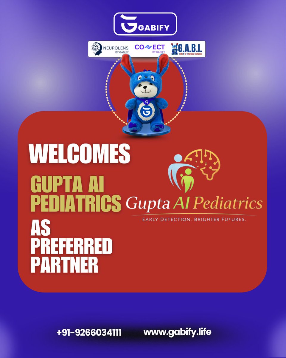 Gabify_life's tweet image. We are proud to welcome Gupta AI Pediatrics as our preferred partner! 
Together, we aim to empower children and families with advanced care, and AI-powered developmental support. 

#Gabify #GuptaAIPediatrics @narendramodi @JPNadda  #ChildHealth