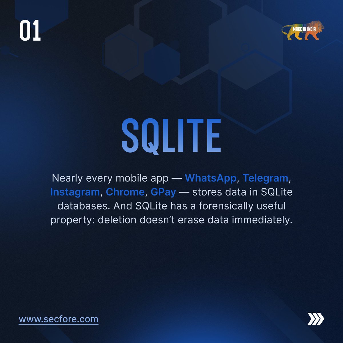 secfore_'s tweet photo. ���Deleted” messages aren’t really deleted!
SQLite keeps data in freelists until overwritten. 
The WAL file is forensic gold. 
@secfore_  decoders parse every app’s unique SQLite schema — recovering what users thought was gone.

#MobileForensics #DigitalEvidence #SQLite https://t.co/YguZVwPRok
