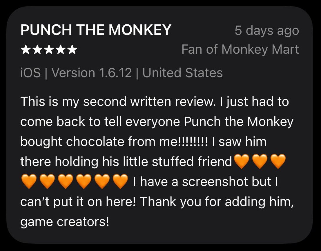 We’ve recently made a small update for our Monkey Mart game, and comments like this really warm the heart.
#punch #punchi #gamedev