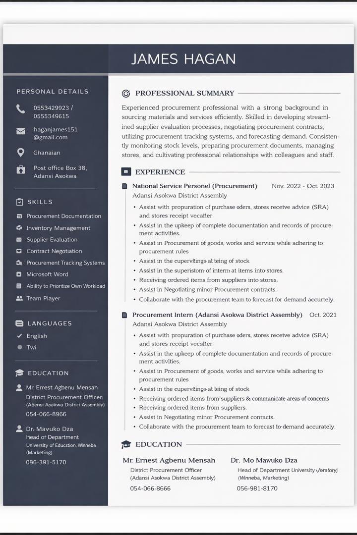 BhraKhem's tweet photo. @thenanaaba Graduated 2022 
Unemployed 4years 
I studied procurement and supply chain management. 
Please attached is my cv i will be glad if I get a job to do. https://t.co/VytVGSq0bO