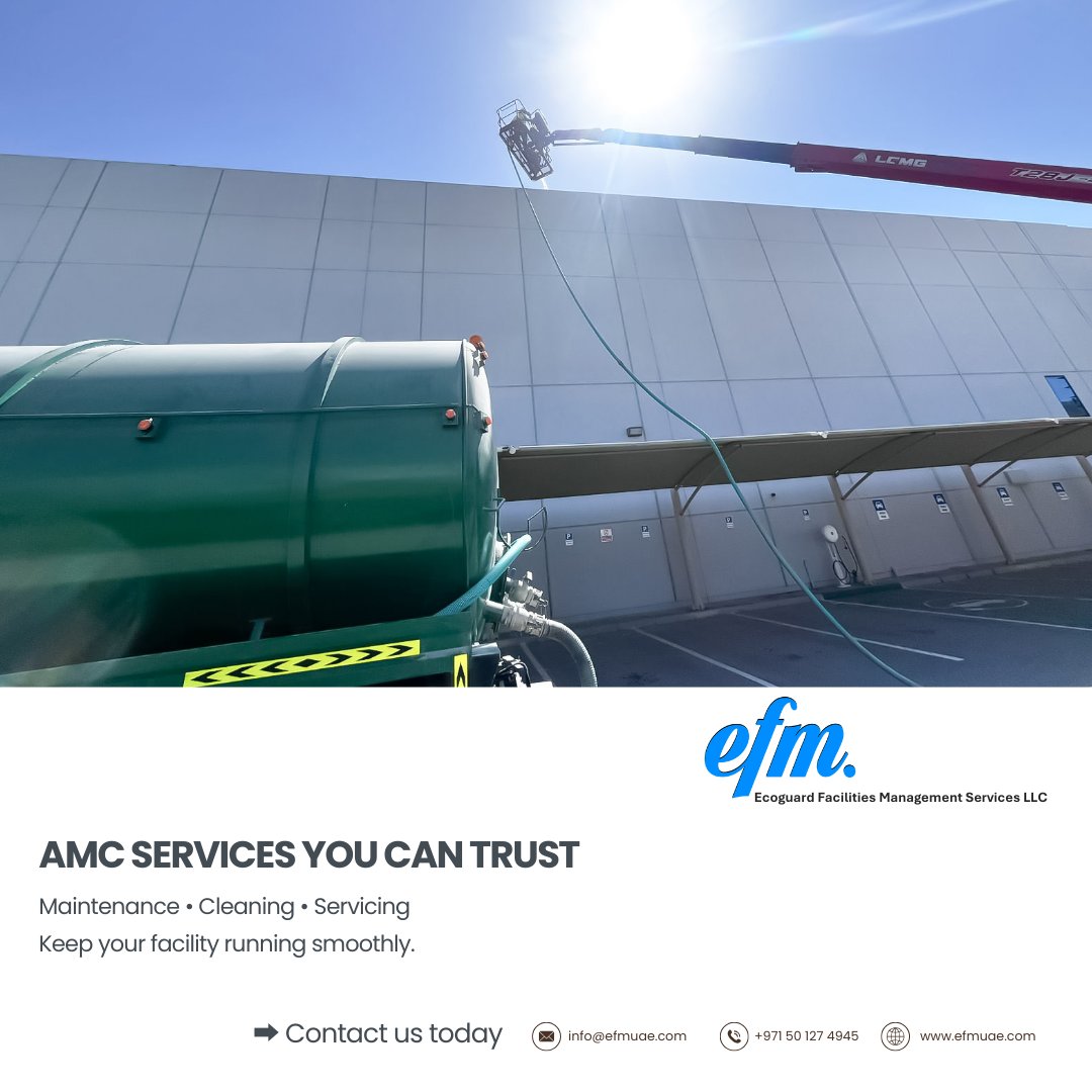 ECOGUARD2025's tweet photo. Keep your facility running smoothly with reliable AMC, cleaning, and servicing solutions from EFM – Ecoguard Facilities Management Services LLC.
📩 info@efmuae.com
📞 +971 50 127 4945
🌐 www.efmuae.comAMC services you can trust. Contact us today.#FacilityManagement #AMCServices https://t.co/dPA4LmhLwt