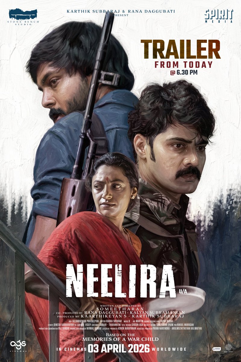 agscinemas's tweet photo. All units, stand by... 
#NeeliraTrailer is releasing today at 6.30 PM ❤️

#NeeliraFromApril3

See you on April 3rd - Good Friday :)

@kaarthekeyens @karthiksubbaraj @RanaDaggubati @kalyanshankar @stonebenchers @SpiritMediaIN @asiansureshent @agscinemas @archanakalpathi @aishkalpathi @ahimsafilms @vithurs_

@someeth @Naveenc212 @Sananth__ @ActorVidhu #KapilaVenu @roopakoduvayur @sidhu_kumaresan #PratheepanSelvam @RadhaSridhar92 #KMusicDirector #TapasNayak @tuneyjohn #DineshSubbarayan #Arulmozhithevan @promoworkstudio @ashok_narayanan @pavsone @onlynikil @sonymusicsouth