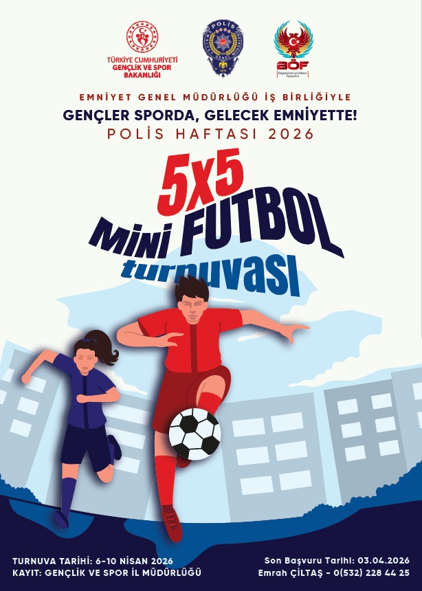 SivasEmniyeti's tweet photo. Emniyet Genel Müdürlüğü ile Gençlik ve Spor Bakanlığı koordinesinde, ilimizde de 6-10 Nisan Polis Haftası kapsamında liseler arası “Gençler Sporda Gelecek Emniyette- 5x5 Futbol Turnuvası” projesi düzenlenecektir. Sende bu heyecana ortak ol!

Kategoriler:
Genç A 👦🏻👩🏻(17-18 Yaş) 
Genç B 👦🏻👩🏻(15-16 Yaş) 

Son başvuru tarihi: 03 Nisan 2026 saat:17:00
Yer: Dört Eylül Spor Vadisi Futbol Sahaları

@GSB_Sivas