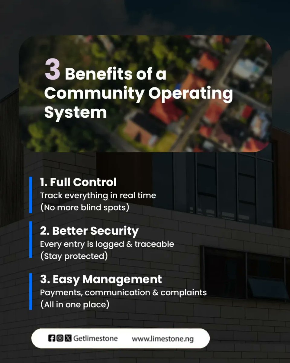 GetLimeStone's tweet image. If you can’t track it, you can’t control it.
Modern communities need more than manual systems.
They need visibility, security, and seamless management, all in one platform.

#explorepage #reelsinstagram #estatemanagement