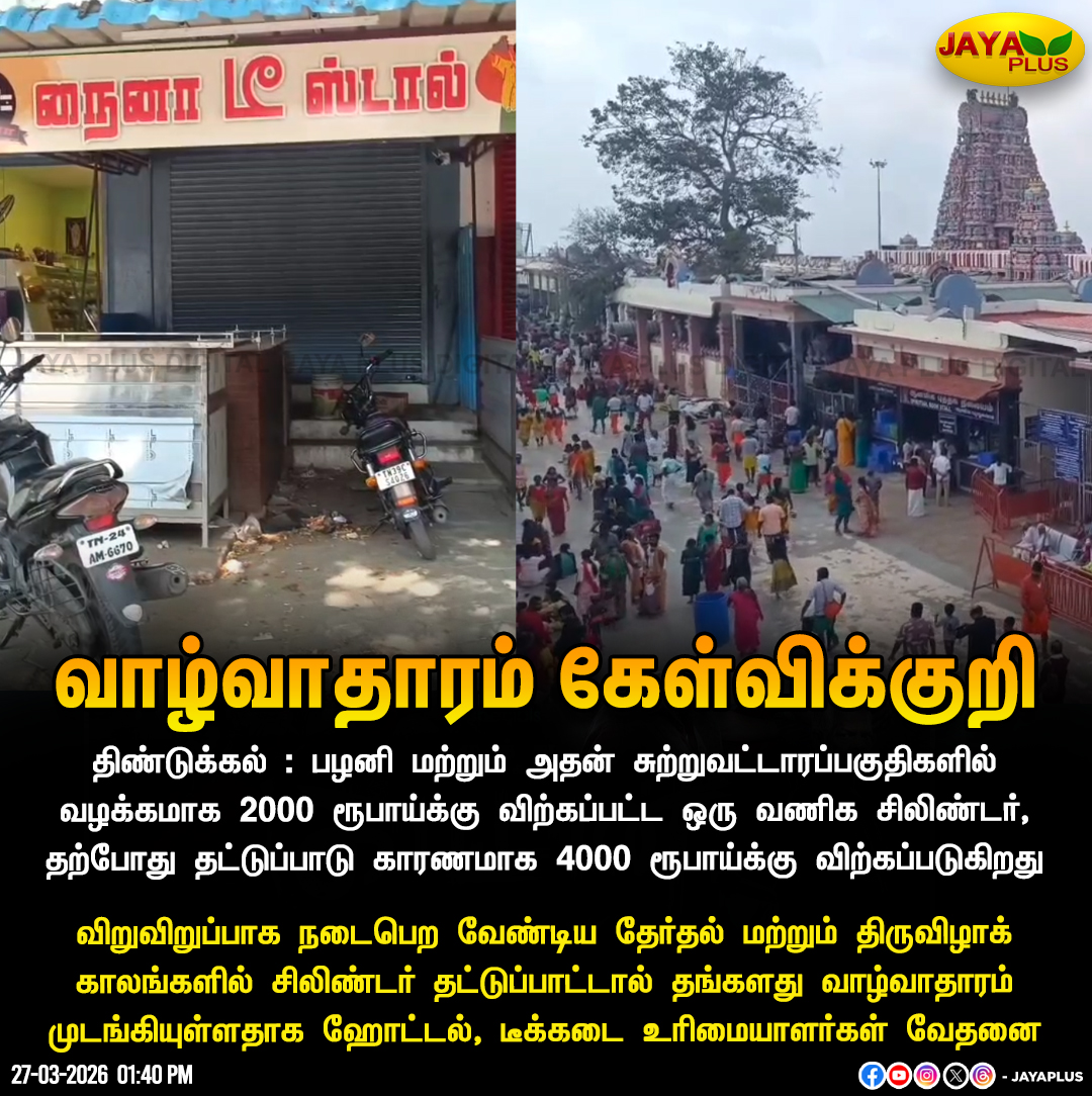 jayapluschannel's tweet image. திண்டுக்கல் : பழனி மற்றும் அதன் சுற்றுவட்டாரப்பகுதிகளில் வழக்கமாக 2000 ரூபாய்க்கு விற்கப்பட்ட ஒரு வணிக சிலிண்டர், தற்போது தட்டுப்பாடு காரணமாக 4000 ரூபாய்க்கு விற்கப்படுகிறது

#LPGIssue #Dindigul #Cost #JayaPlus