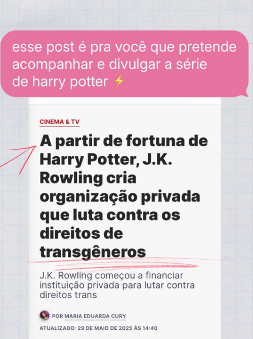 Por <a href="/_mikannn/">みかん</a> no instagram.com/p/DWVIpAFDb-Y

Estamos num ponto no qual ou você apoia os direitos de pessoas trans ou você apoia HP e a luta contra direitos de pessoas trans. E não, não dá pra relativizar.