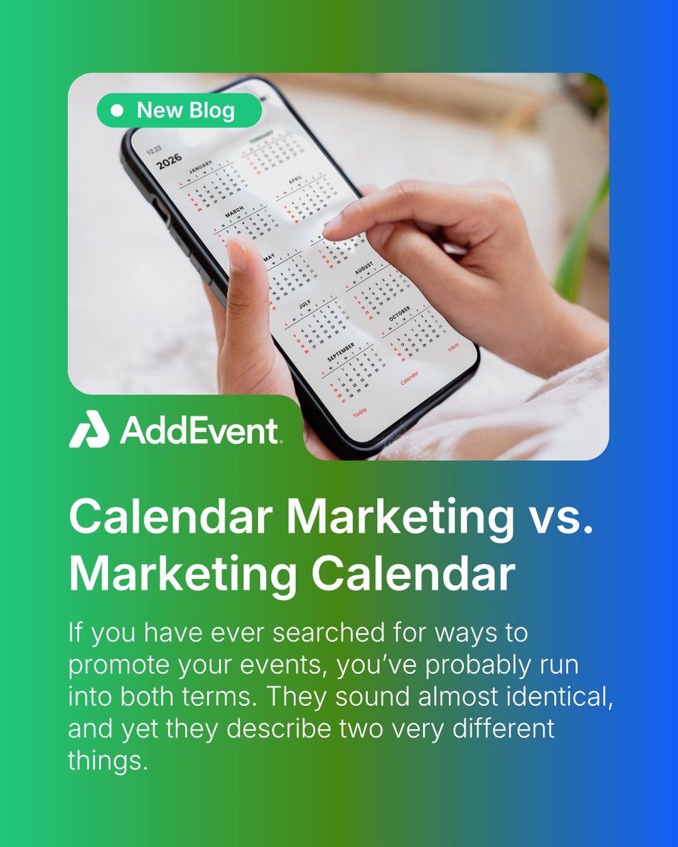 AddEvent_Inc's tweet image. Marketing calendar does not equal calendar marketing. One is for your team. The other is for your customers. Here's the difference: eu1.hubs.ly/H0t8gL-0

#CalendarMarketing #NewBlog #EventMarketing