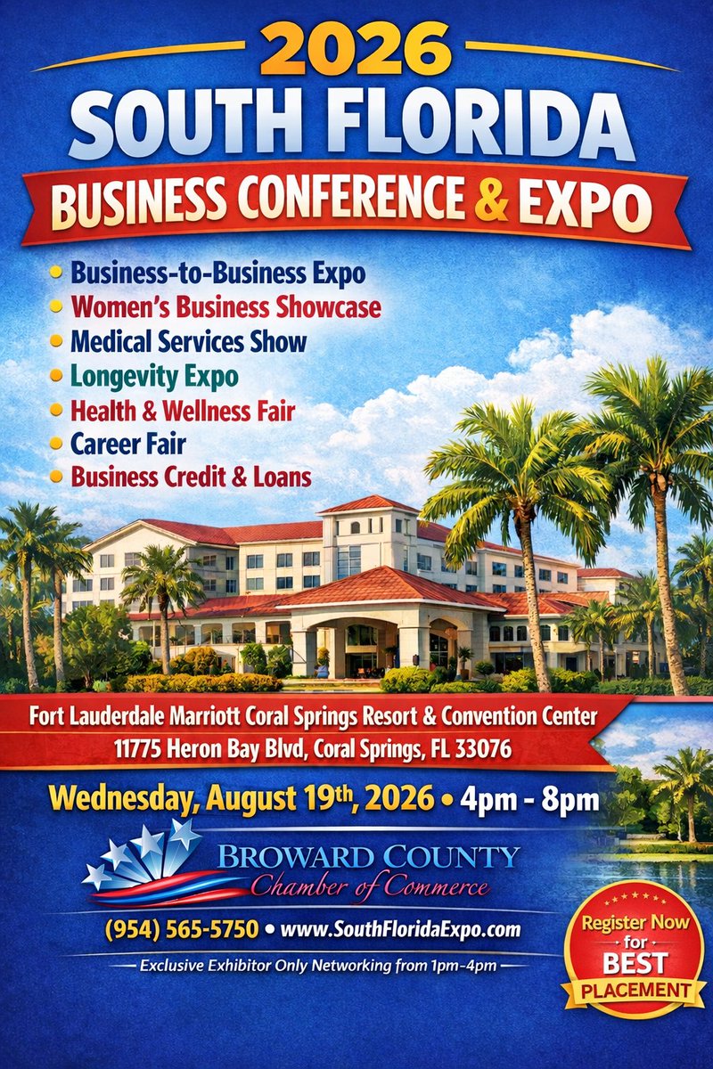 South Florida's premier business expo connecting exhibitors with decision-makers, generating leads, partnerships &amp; real growth opportunities

South Florida Business Conference &amp; Expo 2026.

Register to Exhibit at SouthFloridaExpo.com

Showcase Your Company. Elevate Your Brand.