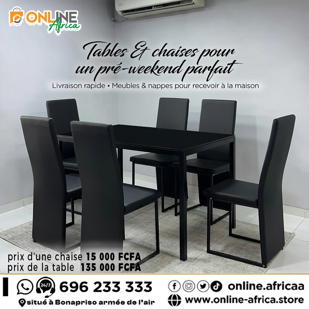 onlineafricaa's tweet photo. 🍽️ Tables &amp; Chaises pour un pré-weekend parfait ✨

Noir moderne; Ovale bois &amp; vert; Bois clair &amp; bleu; Marbre &amp; gris 

Livraison rapide partout à Douala &amp; Cameroun ! 
📞 696 233 333 (24/7) 
🌐 https://t.co/AxWbFRb5H1

#TablesEtChaises #SalleAManger #MeublesDouala https://t.co/0K7RcAGxvR