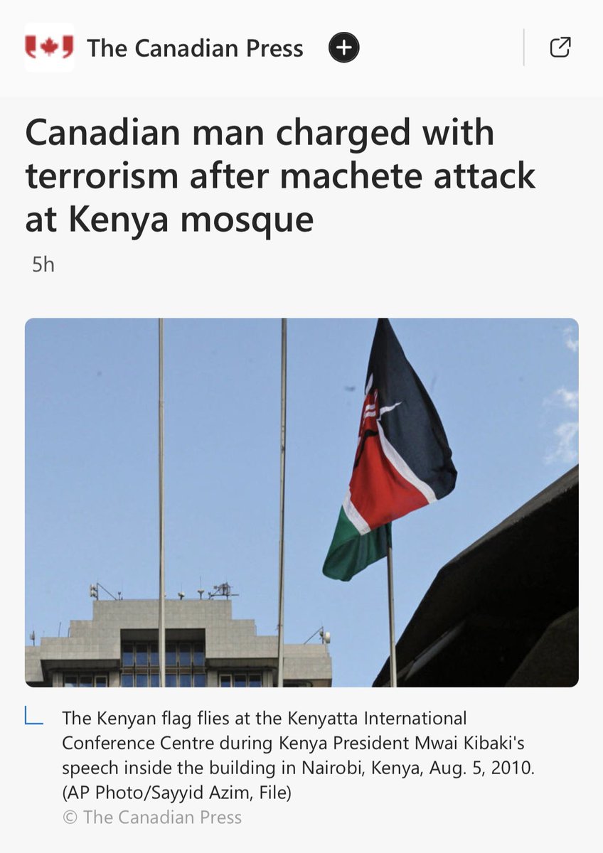“Canadian man charged with terrorism after machete attack at Kenya mosque”

The news report by the Canadian Press does not mention the name of the alleged attacker.

Which is surprising because the local media in Nairobi show the name with photo.

Canadian Press should do better.