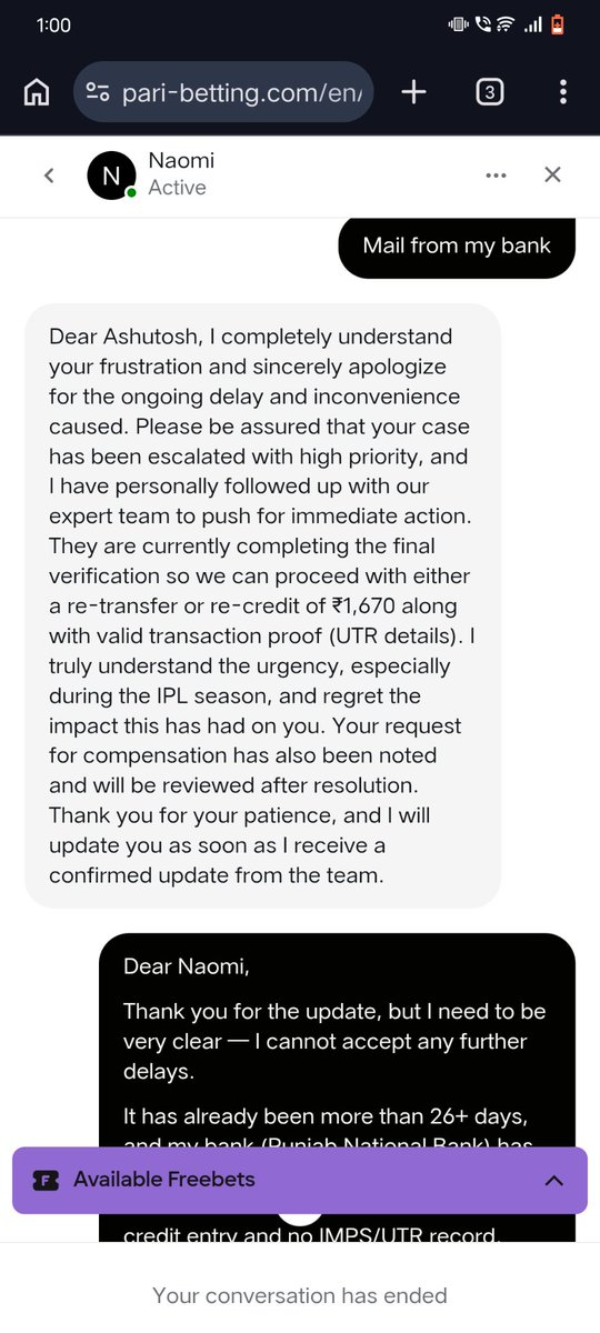 IconAshutosh's tweet photo. Attaching proof for transparency 👇
Bank statement + confirmation = NO transaction received.

@Parimatchsps @parimatchindia   please explain how this is marked SUCCESS and still unpaid after 28+ days.

Awaiting resolution. https://t.co/BBhgt94a3m