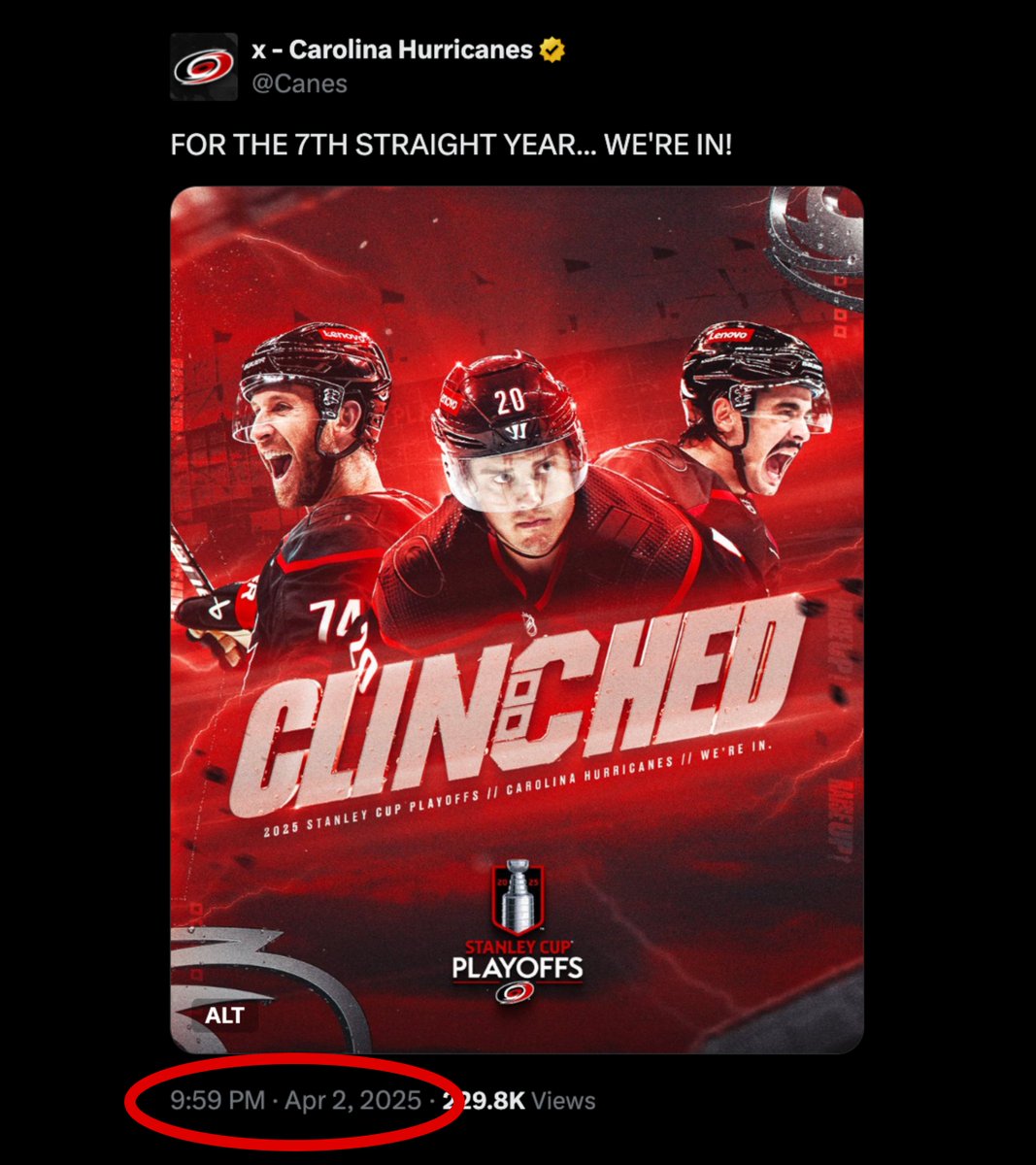 Canes's tweet image. April 2nd is officially #Canes Clinch Day