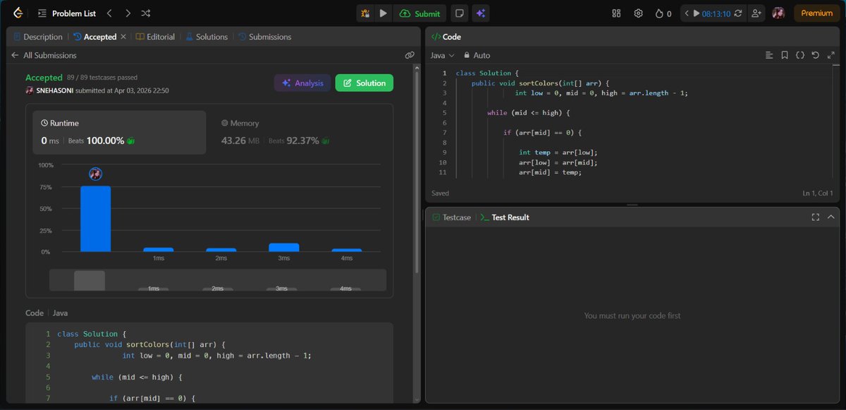 Snehasoni3699's tweet photo. Day 3/75 💻
Cracking problems, one step at a time 🚀
Consistency > Motivation
#75DaysOfLeetCode #DSA #CodingJourney #galgotiasuniversity #campuslife #lifeatgalgotias https://t.co/skyq9OQmWg
