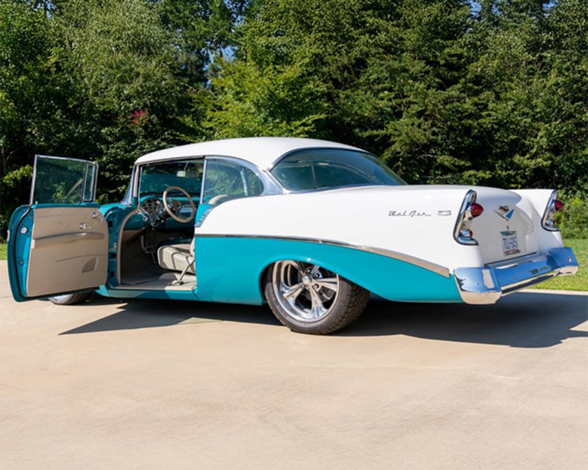 Barrett_Jackson's tweet image. '@KyleBusch and wife @SamanthaBusch are scheduled to be on the auction block when two memorable vehicles once part of their collection sell with No Reserve — a custom 1956 @chevrolet #BelAir &amp;amp; a 1957 @Ford #Thunderbird at the 2026 #PalmBeach Auction

More: bit.ly/PB26TW-NascarS…