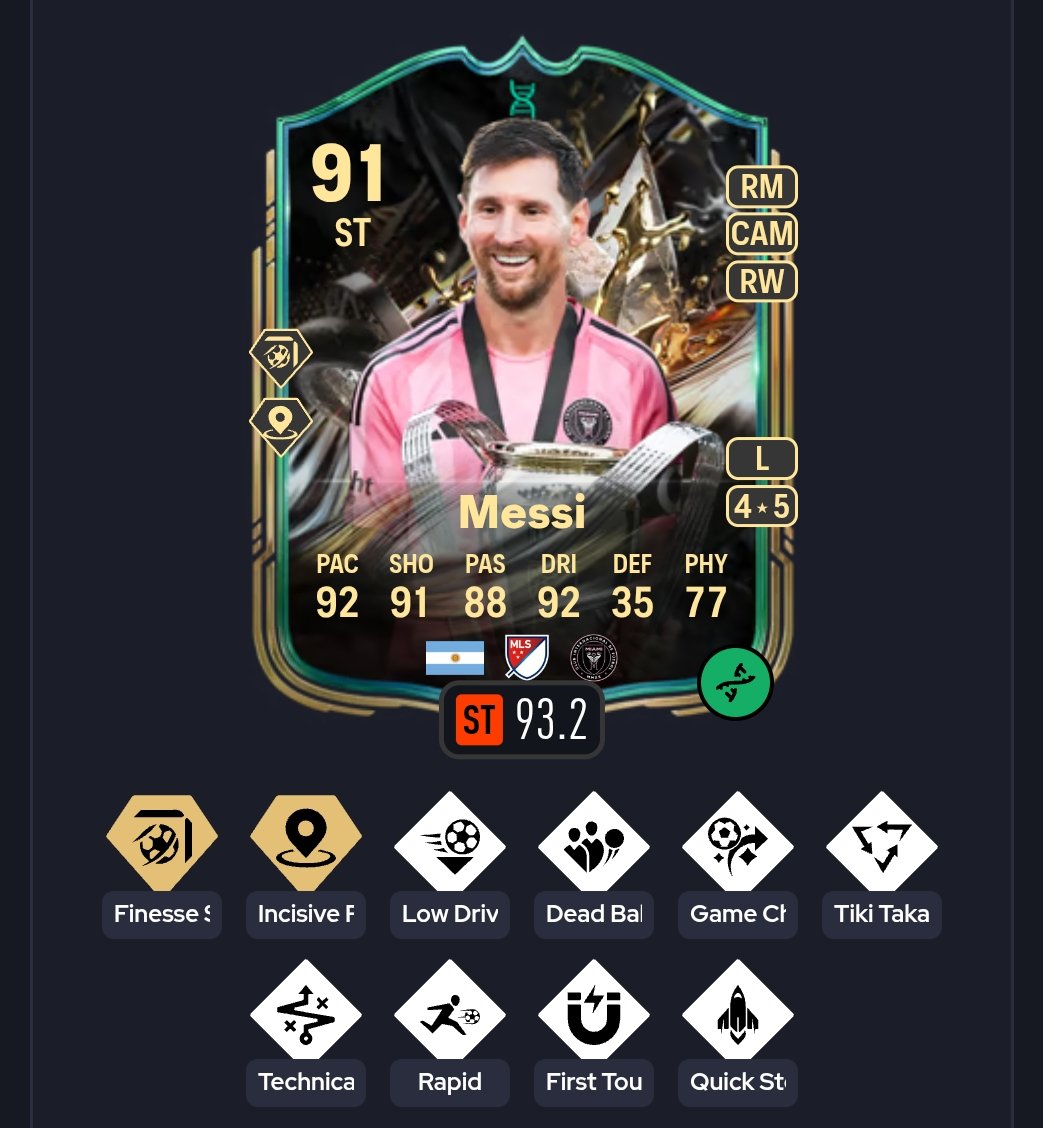 fifa_lime's tweet photo. This new Messi EVO has so much AURA 🥶🥶

Dynamic image with a trophy and Trophy Titans card design 🔥🔥

Perfect for this promo theme

Unfortunately the base card is 580k coins 😭 https://t.co/DnEtvyFGod