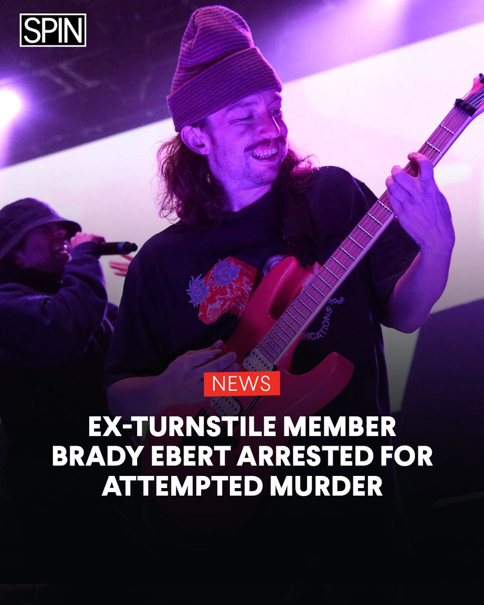 SPIN's tweet image. Former Turnstile guitarist Brady Ebert has been arrested for hitting lead singer Brendan Yates’ father with a car, resulting in severe injuries to both of his legs. Ebert was taken into custody on attempted second-degree murder and first-degree assault.

spinmagazine.com/.../brady-eber…