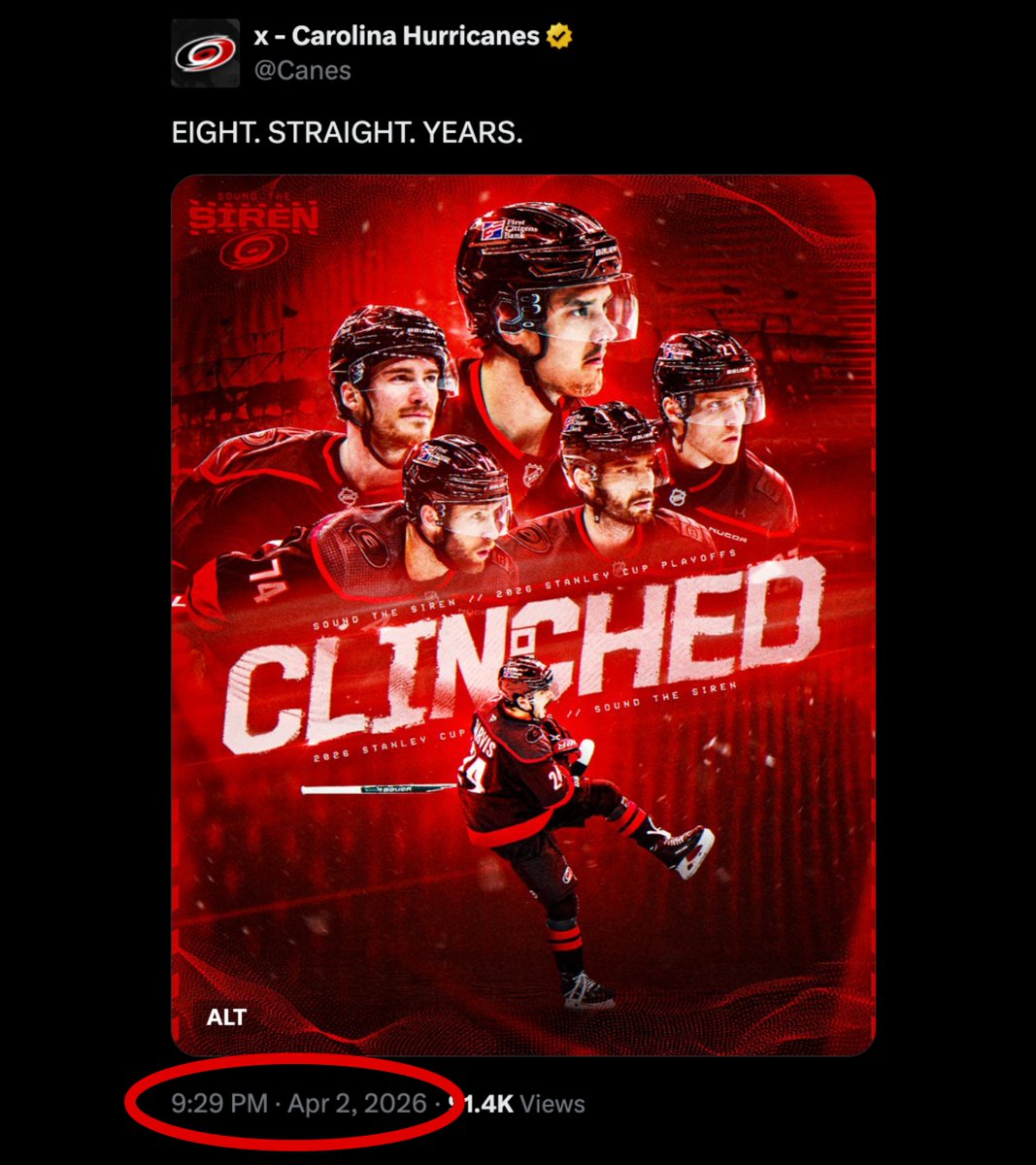 Canes's tweet image. April 2nd is officially #Canes Clinch Day