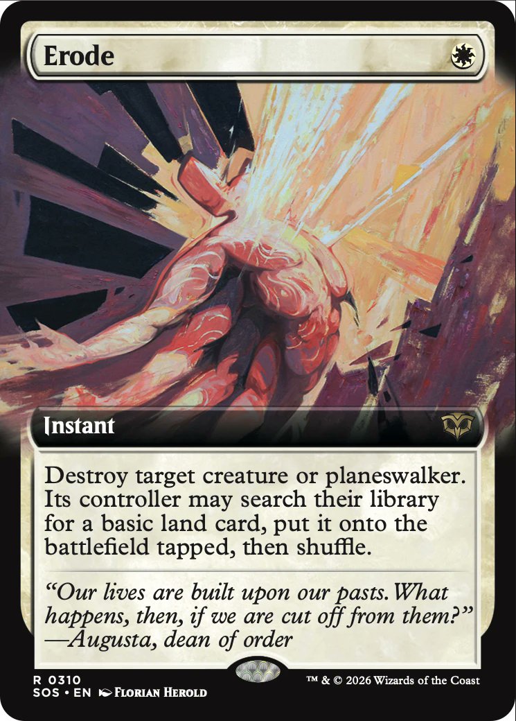 クリ一チャ一かプレインズウォーカー1体を対象し、それを破壊する。そのコン卜ロ一ラーは『自分のライブラリーから基本土地カード1枚を探し、それを戦場にタップ状態で出す。その後切り直す。』を選んでもよい
ーー
Tori of the Vastより