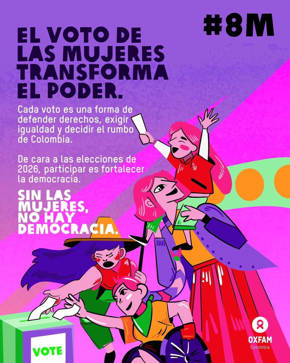 ☀️El voto femenino fortalece la democracia y cuestiona las desigualdades.
🦋En 2026, votar es un acto político para defender derechos y futuro.
🌈Sin mujeres, no hay democracia.
#VotoFemenino #Elecciones2026 #Colombia