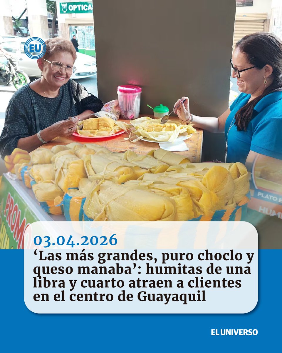 eluniversocom's tweet photo. ‘Las más grandes, puro choclo y queso manaba’: humitas de una libra y cuarto atraen a clientes en el centro de #Guayaquil  https://t.co/pzx7NhXb4f https://t.co/tQv6ZUv9Te