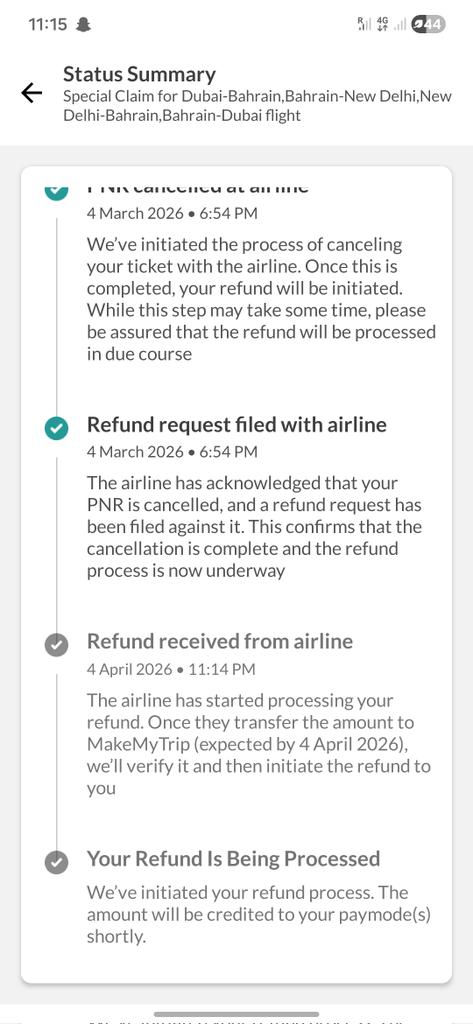 mohammadmizab's tweet photo. @MoCA_GoI @MoCA_GoI @MakeMyTrip @DGCAIndia @ConsumerAffairs @CAA_Bahrain
​Thank you for the update, @MoCA_GoI. However, the system still shows that the refund has not been received from the airline.​Since the Ministry confirms the airline has processed it, I request @MakeMyTrip https://t.co/nImJQKDd2C