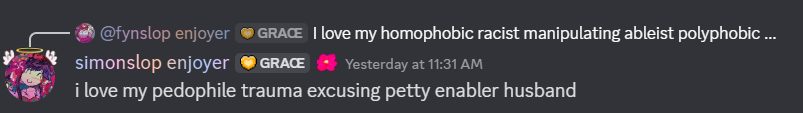 yasuoverthere's tweet photo. *these are old screenshots from december*, but after fynnee apologized and said she wouldn't make jokes about homophobia again, she immediately started spewing out hate speech?! 
#roblox #robloxgrace #grace https://t.co/0qetVH7IO0