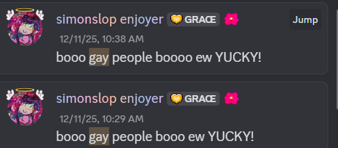 yasuoverthere's tweet photo. *these are old screenshots from december*, but after fynnee apologized and said she wouldn't make jokes about homophobia again, she immediately started spewing out hate speech?! 
#roblox #robloxgrace #grace https://t.co/0qetVH7IO0
