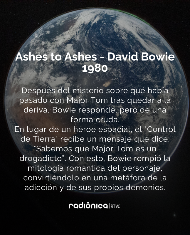 radionicafm's tweet photo. Ground Control to Major Tom..." 🛰️ La historia del astronauta más famoso del rock no terminó en 1969.

Secuelas directas de Bowie, referencias en videoclips y respuestas de otros artistas; así evolucionó este ícono cultural. 🚀👨🏼‍🚀
Estas son las canciones que inmortalizaron al álter ego de David Bowie. 👀🎼

📷: Imágenes de la NASA en la misión Artemis II