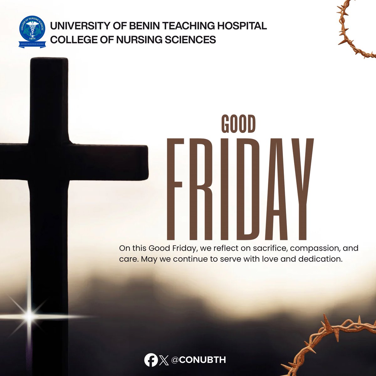 CONUBTH's tweet photo. Good Friday reminds us that true nursing begins with compassion, sacrifice, and love. ✝️ https://t.co/zCT8xKD96Q