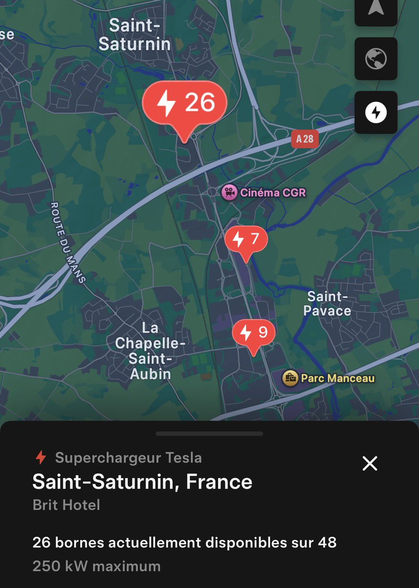 65 (48+8+9) bornes Tesla dans la zone, on est bien 😎