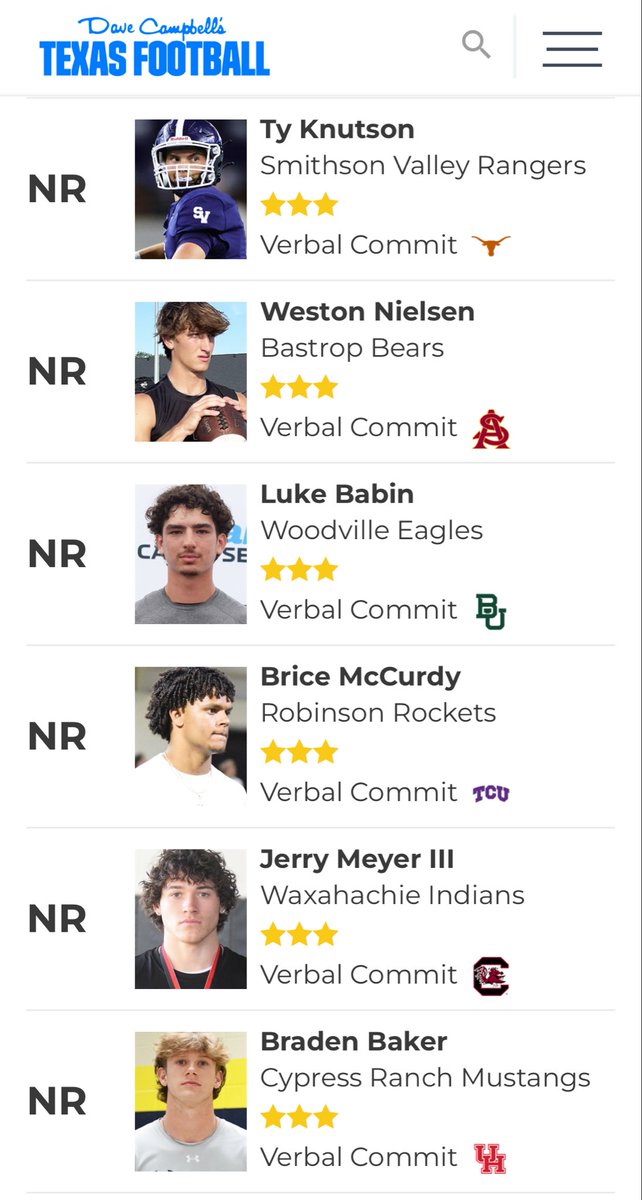 GPowersScout's tweet image. Seven of the Top 10 2027 #TXHSFB QBs have now announced their college commitments. 

All to P4–level programs.

#WreckEm #HookEm #ForksUp #SicEm #GoFrogs #Gamecocks #GoCoogs

texasfootball.com/article/2026/0…