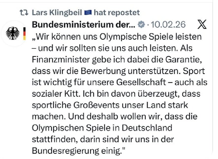 worrius's tweet image. Steuergeld für obszönen #Olympia-Kommerz, nicht aber für ausgeblutete Kommunen,
armutsbedrohte Menschen im Land, die finanziell ausgeblutete Kranken- und #Pflegeversicherung? Zur Erinnerung: @larsklingbeil ist #SPD-Vorsitzender.