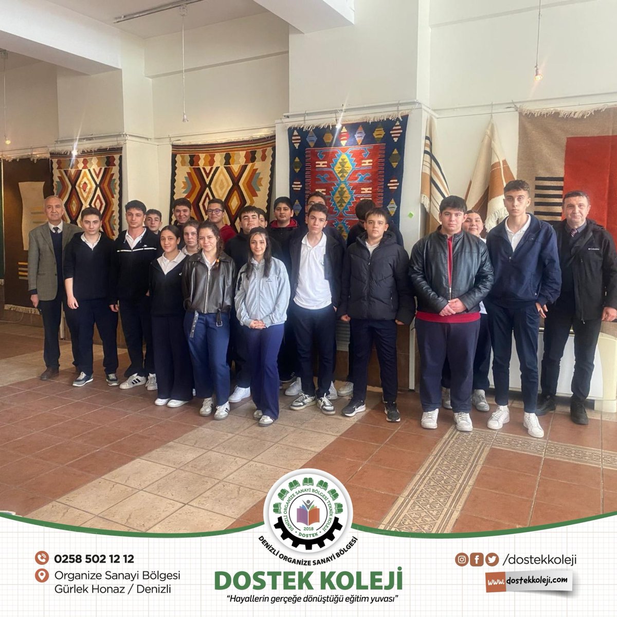 dostekkoleji's tweet image. Öğrencilerimiz, Denizli Büyükşehir Belediyesi Turan Bahadır Sergi Salonu'nda düzenlenen “El Dokuması Tasarım Kilim ve Aksesuar Sergisi”ni ziyaret etti. 

#dostek #dostekkoleji #denizliosb #eldokuması #kilimveaksesuarsergisi