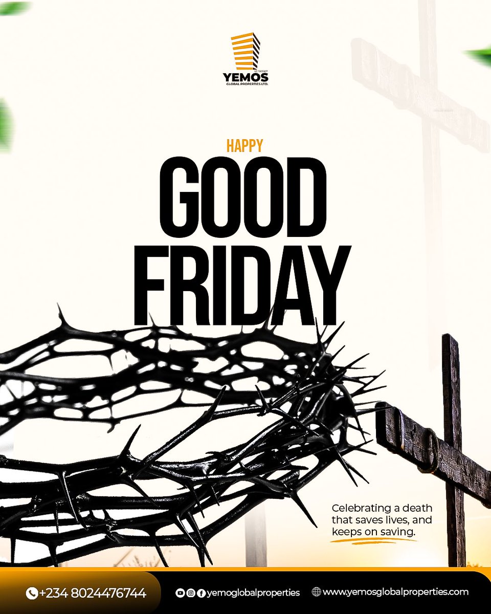 yemosproperties's tweet photo. Happy Good Friday.

May the sacrifice of Jesus Christ remind us of the power of love and forgiveness. 

Let us reflect on His teachings and strive to spread kindness and compassion. 

Wishing you a blessed and peaceful Good Friday

#HappyGoodFriday #easterweekend #jesuslovesyou https://t.co/pyEBlZ0MJ0