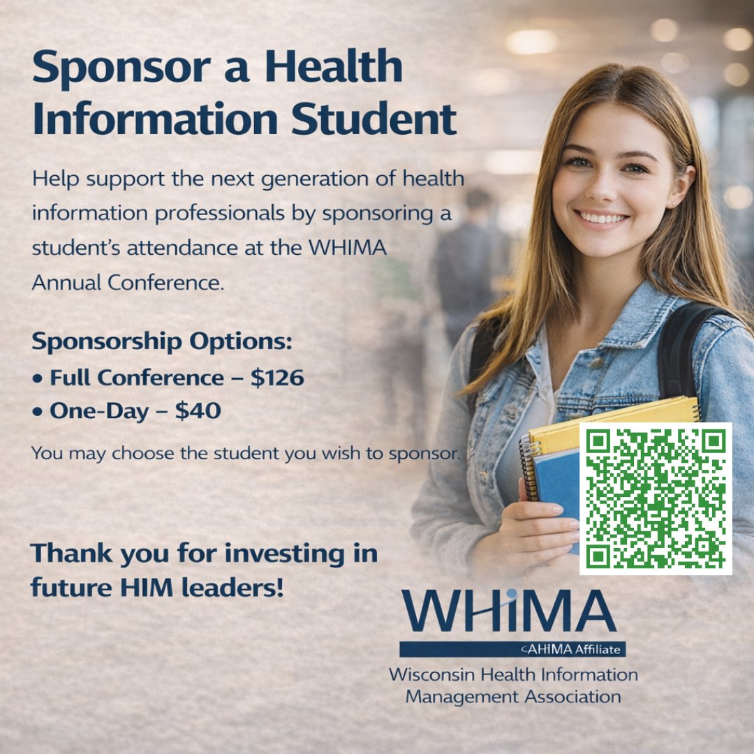 Sponsor a Health Information Student at the WHIMA Annual Conference - champ.ly/ZypK56Xb

#WHIMA #SponsoranHIStudent #WHIMAAnnualConference