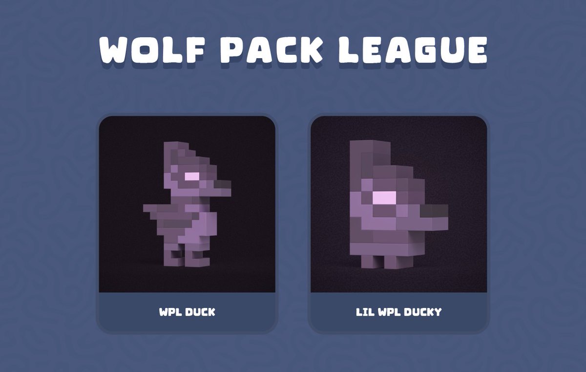 𝗪𝗣𝗟 <a href="/StarknetWPL/">WPL 🥷🏼</a>

Inspired by their wolf PFP on X, these ducks manage to be part of a flock and a pack simultaneously !

WPL Duck and its Lil WPL Ducky !

WPL checker won't appear as <a href="/OutSmth/">OutSmth</a> will DM top 60 WPL for their wallet addresses and only for that. Beware of scams !