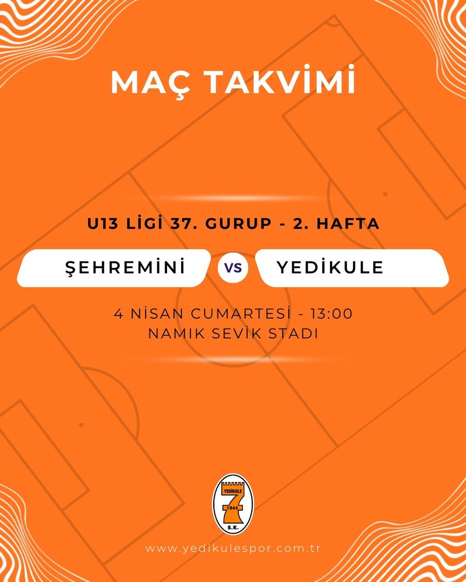 yedikulesk's tweet photo. U13 liginin ikinci haftasında Şehremini spor ile karşılaşacağız.
U11 liginde haftayı bay olarak geçiriyoruz.

Takımımıza başarılar diliyoruz.🟠⚪ https://t.co/VexrnMbmJT
