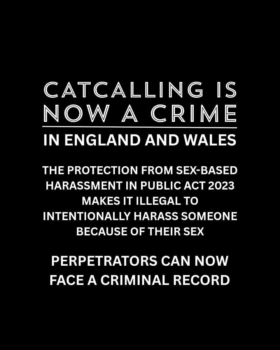 Walk__it__out's tweet photo. 🚨 CATCALLING IS NOW A CRIME 🚨
IN ENGLAND &amp; WALES
THE PROTECTION FROM SEX-BASED HARASSMENT
IN PUBLIC ACT 2023
MAKES IT ILLEGAL TO INTENTIONALLY
HARASS SOMEONE
IN PUBLIC
BECAUSE OF THEIR SEX
PERPETRATORS CAN NOW FACE A CRIMINAL RECORD
#MISSIONACCOMPLISHED https://t.co/deu79C0hdI