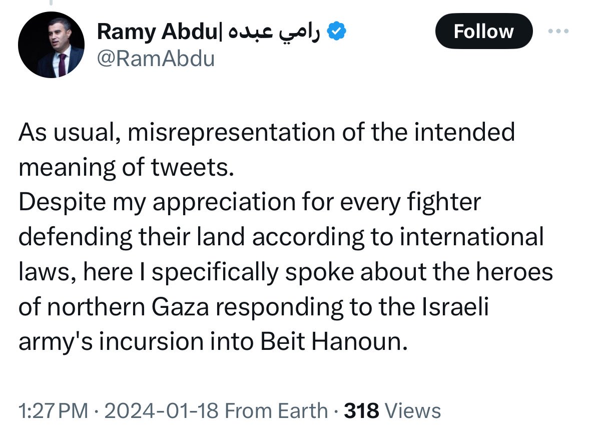 He also praised Oct 7 and the slaughter of civilians.