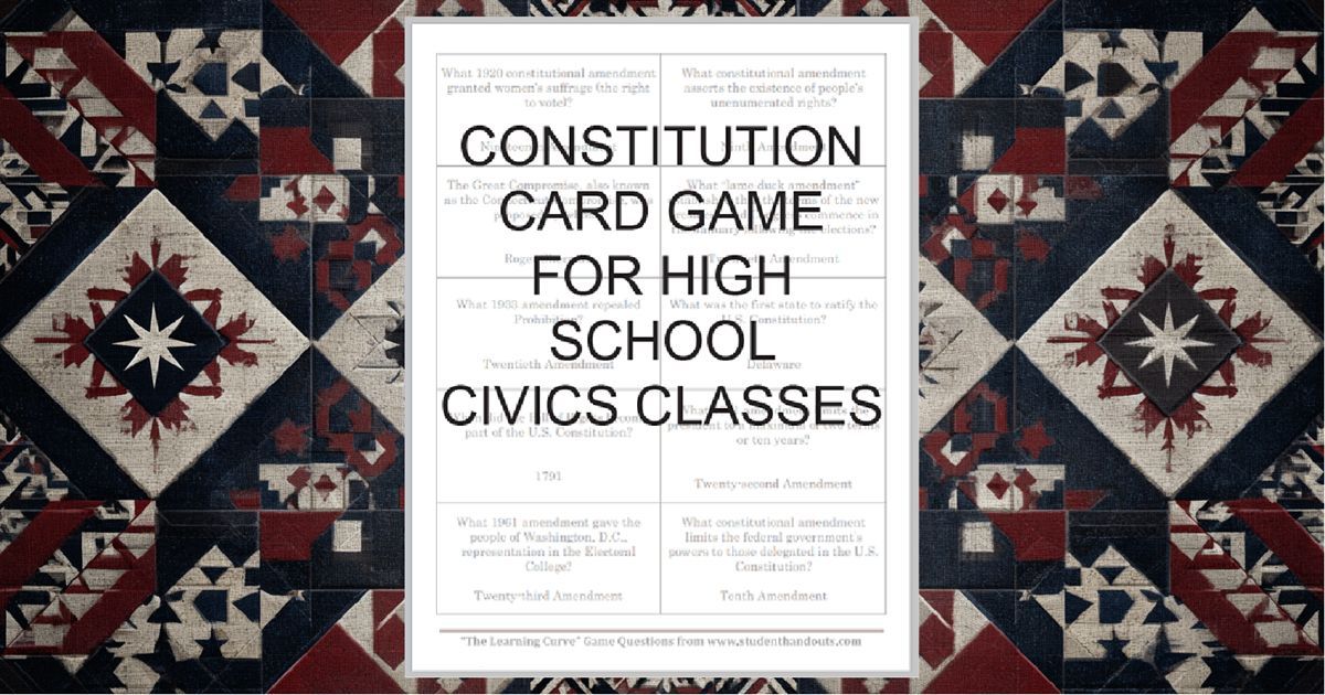studenthandouts's tweet photo. Constitution Game Question Cards - Free to print (PDF file). Five sheets for a total of fifty game cards. #civics #americangovernment #socialstudies https://t.co/NaLgJhF6PI https://t.co/AtdE9ma6wE