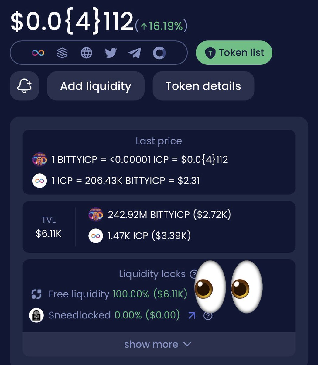 BITTYICP's tweet photo. Our liquidity has been getting beefed up. Our ratio is larger than 1:2 right now! 🔥#BITTYONICP is loading up for take off.. will you join us?
https://t.co/MNh1ReLiIF
qroj6-lyaaa-aaaam-qeqta-cai
#ICP #BITTYICP #CRYPTO #LIQUIDITY #LFG #MEME #devcooking https://t.co/5z6SwA7SCq