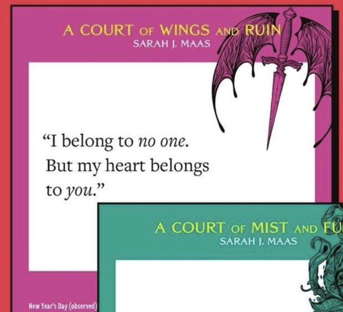 evaelains's tweet photo. elain’s quote with truth teller and illyrian 
wings in the official 2027 acotar calendar. ♡ https://t.co/DQpChzcqQL