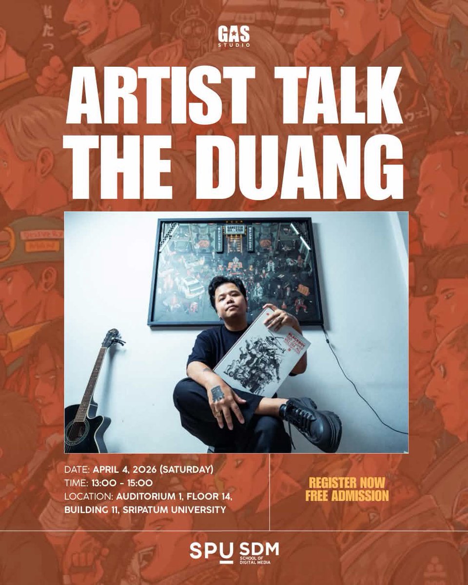 gangsterallstar's tweet image. Artist Talk Special Guest : #TheDuang 

สาขาดิจิทัลอาร์ตส์ คณะดิจิทัลมีเดีย มหาวิทยาลัยศรีปทุม
ขอเชิญนักศึกษาร่วมเปิดโลกความคิดสร้างสรรค์ไปกับ Artist Talk โดย “The Duang” นักวาดการ์ตูนชาวไทยที่มีผลงานเป็นที่รู้จักอย่างกว้างขวางในวงการ

#GASSTUDIO #มหาวิทยาลัยศรีปทุม #SPD #SDM
