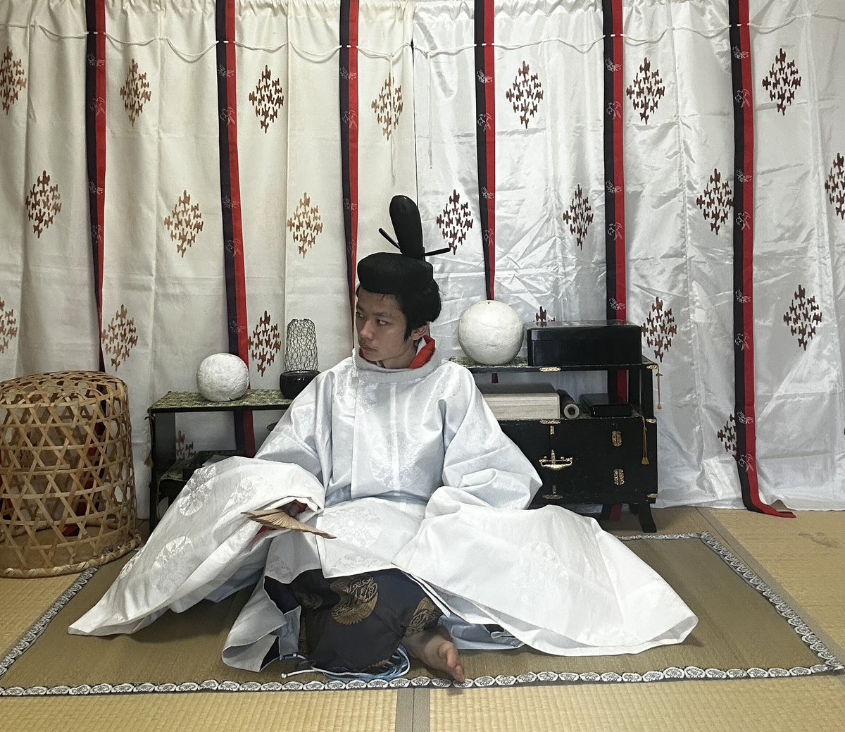 先日縫った指貫に裏地を付け、指貫のに下袴を履きました #平安時代