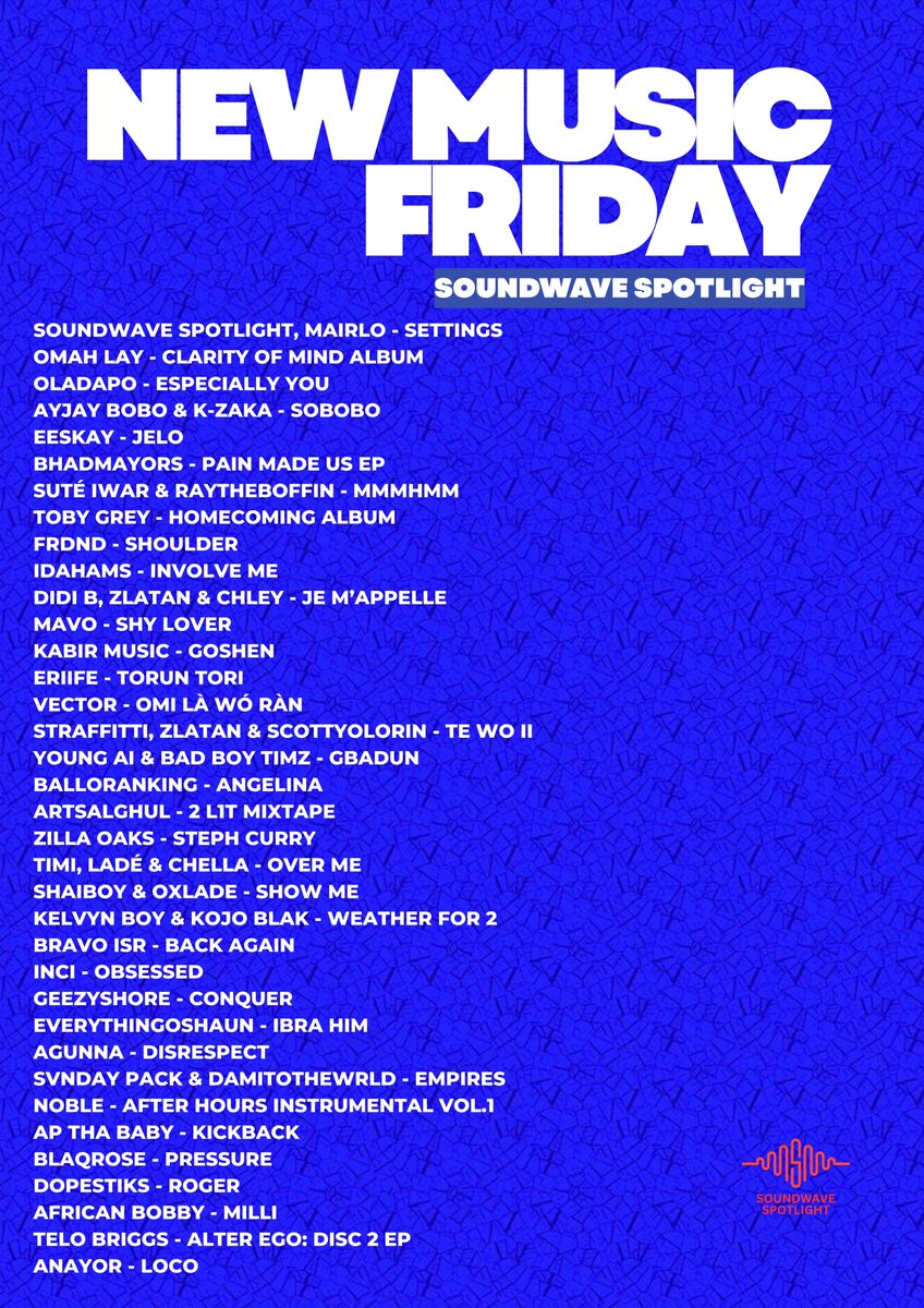 soundwavespot's tweet photo. 📍Soundwave Spotlight bringing you the freshest drops, hottest vibes &amp; artists you need to tap in our exclusive playlist on @applemusic 

Link HERE: https://t.co/w6ZiIlk0Dk

#SoundwaveSpotlight #NewMusicFriday #NowPlaying #MusicDiscovery #FreshDrops #OnRepeat https://t.co/7ArCoLiRCo