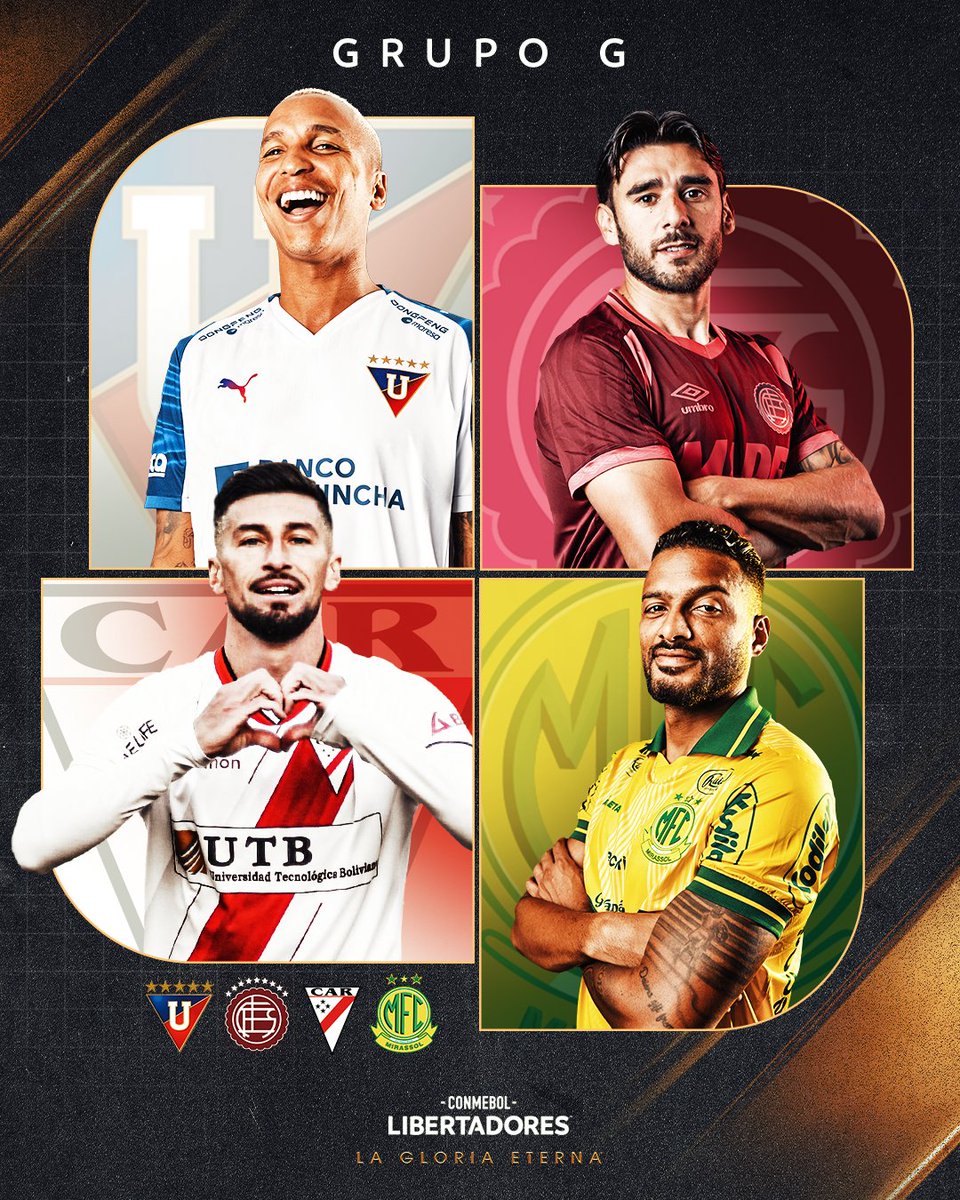 Libertadores's tweet image. 🏆⭐🇪🇨🇦🇷🇧🇴🇧🇷 El Grupo G de la CONMEBOL #Libertadores: @LDU_Oficial, @clublanus, #AlwaysReady y @mirassolfc 
 
#GloriaEterna