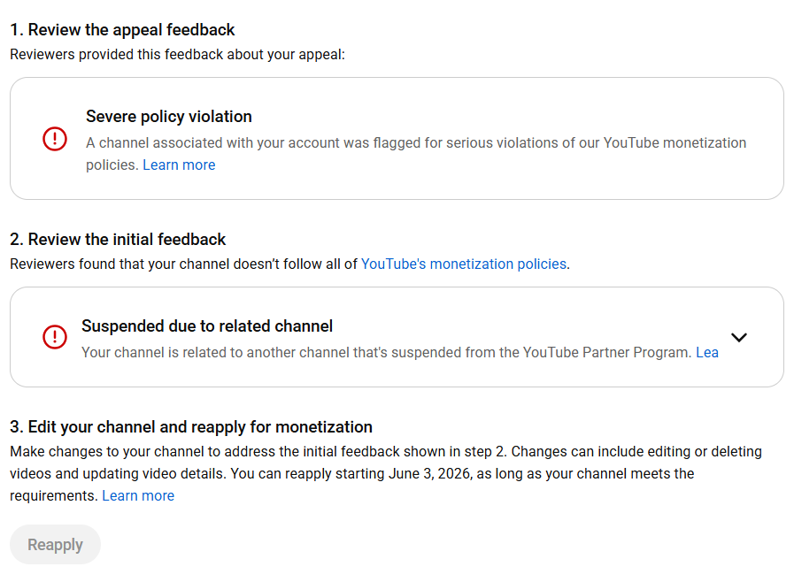 Ball_Futsal's tweet photo. Dear @TeamYouTube
My channel BallFutsal was demonetized due to “Suspended due to related channel.” I strongly believe this is a mistake made by the system. I do have one channel that is demotizated becouse reused content but the sistem says that i have channel with Severe policy https://t.co/ppBRnibgwI